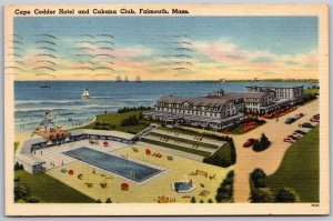 Vtg Falmouth Massachusetts NA Cape Codder Hotel & Cabana Club View Postcard