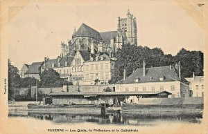 AUXERRE YONNE FRANCE~LES QUAIS-LA PREFECTURE et la CATHEDRALE PHOTO POSTCARD