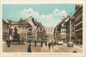 Postcard Old Strasbourg Place Gutenberg and Rue des Grandes Arcades