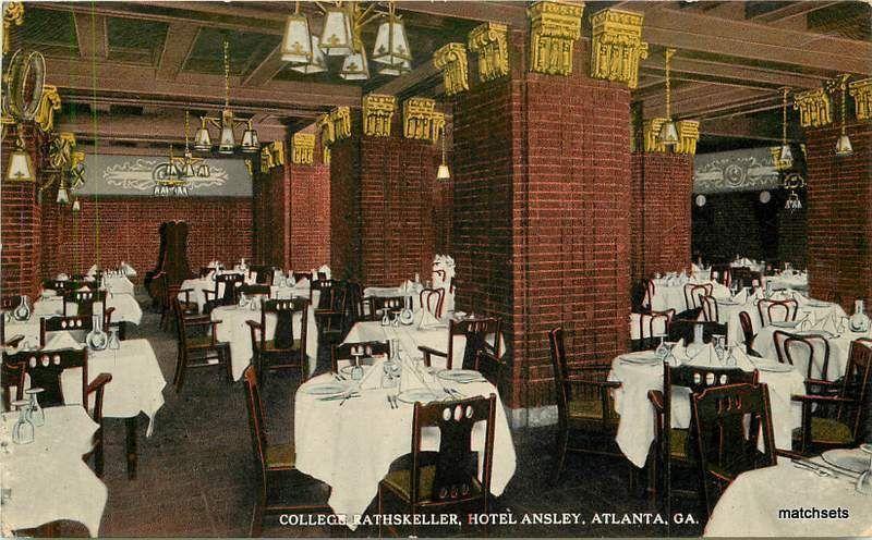 ATLANTA, GEORGIA College Rathskeller Hotel Ansley interior postcard 1766