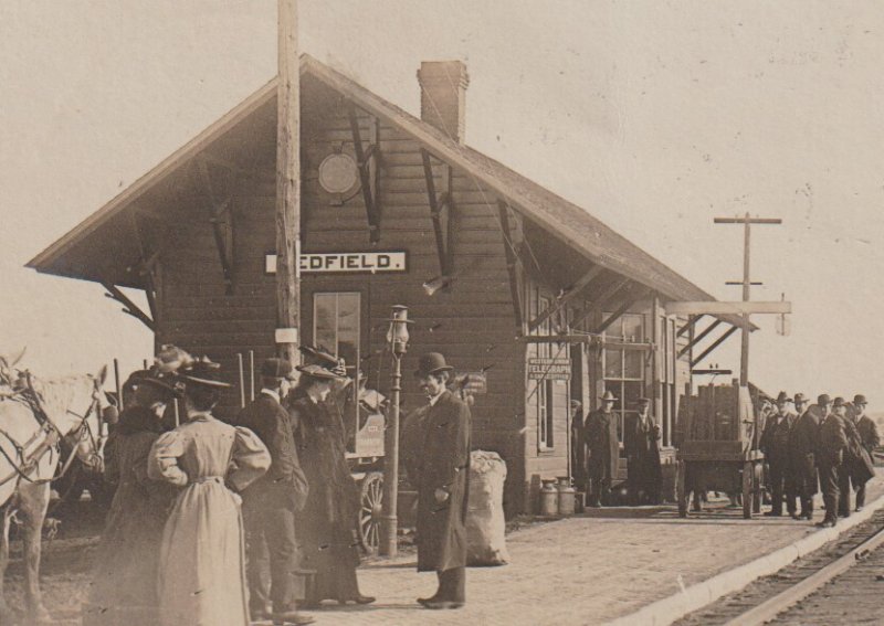 Redfield IOWA RPPC 1908 DEPOT Train Station C.M.&ST. P. R.R. CM&StP RR Railroad