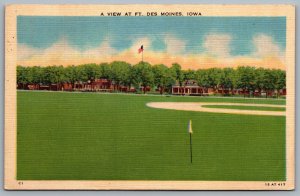 Postcard Des Moines IA c1940s View at Fort Des Moines Golf Course Barracks Army