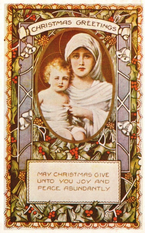 Vintage Postcard Christmas Greetings Mother Mary & Baby Jesus Religious Portrait