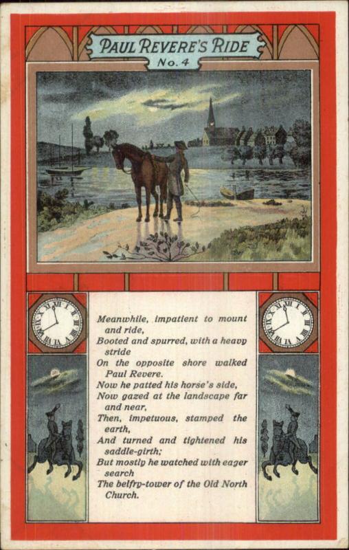 American History PAUL REVERE'S RIDE Poem Series c1910 Postcard #4