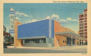 Oklahoma City Oklahoma Union Bus Station Teich linen 1954 Postcard 21-14453