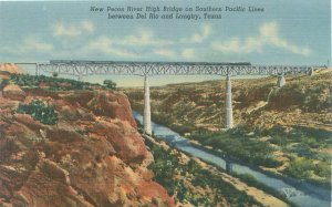 Pecos River High Bridge, Southern Pacific Line Del Rio & Langtry TX Linen Unused