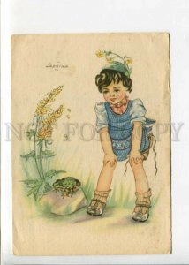 3107587 Funny Girl & FROG on Stone Vintage Color PC