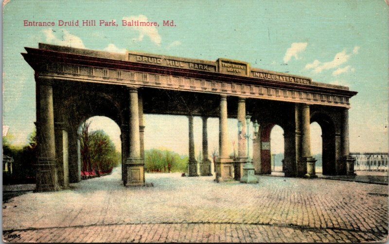 Baltimore Maryland 1909 Postcard Madison Avenue Entrance Druid Hill Park 