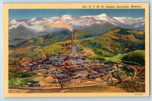 Anaconda Montana MT Postcard ACM Co Smelter Birds Eye View Building 1940 Vintage