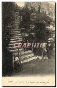 Old Postcard Paris Square Saint Piere Stairs leading up to Sacre Coeur Montma...