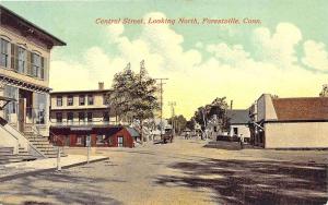 Forestville CT Central Square Store Fronts Looking North Postcard