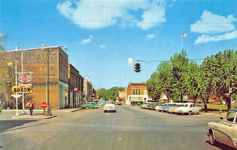 Paulding OH Perry Street SOHIO Gas Station Old Cars Postcard