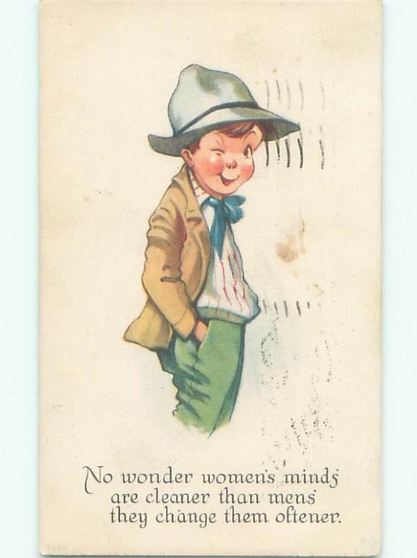 Pre-Linen WINKING BOY COMMENTS ON WOMEN'S MINDS J0158