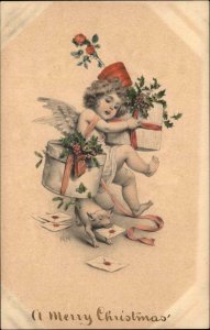 MM Vienne Christmas Fantasy Fairy with Presents Toppled by Pig c1910 Postcard