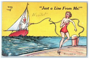 1939 Sailor Cached Girl Lasso Just A Line From Me Muscatine Iowa IA Postcard