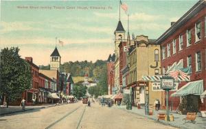 Chromograph Postcard; Market Street to Court House, Kittanning PA Armstrong Co.