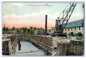 1910 Dry Dock Scene Suffolk County Charlestown Massachusetts MA Machine Postcard