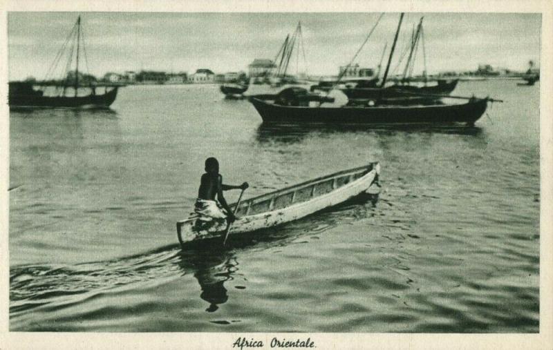 Italian East Africa, Harbour Scene, Native Rowing Boat (1930s) Postcard
