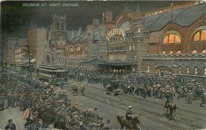 Illinois Chicago Coliseum Night Trolleys autos Street C-1910  Postcard 22-10413