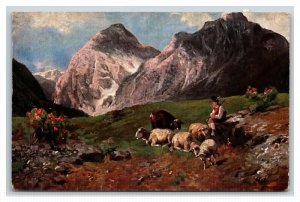 Christian Friedrich Mali Painting Shepherd Sheep Alpine Scene DB Postcard T6