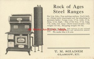 Advertising Postcard, T.M. Shader, Rock of Ages Steel Ranges, Stove, Glasgow KY