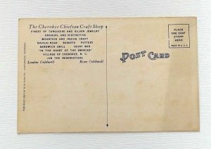 The Cherokee Chieftan Craft Shop Cherokee NC Linen Postcard Heart of the Smokies