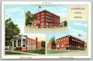 Charles City IA~Artistic Multiview~YMCA~Masonic Temple~Manual Arts Bldg.~1920s