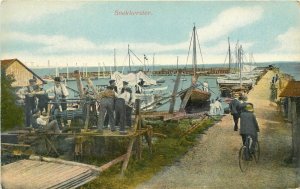 c1910 Postcard; Snekkersten Helsingør, Denmark Dock Workers Fishing Boats