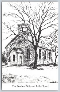 Wabaunsee Kansas~Beecher Bible & Rifle Church~B&W Sketch~1982 Postcard