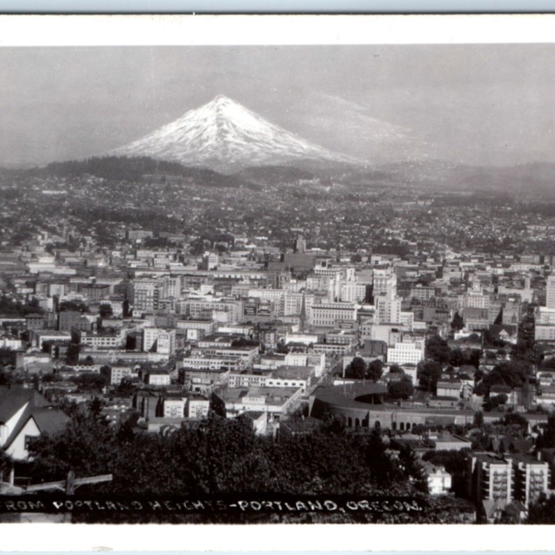 c1910s Portland Heights, OR Birds Eye RPPC Mt Hood Downtown City Real Photo A131