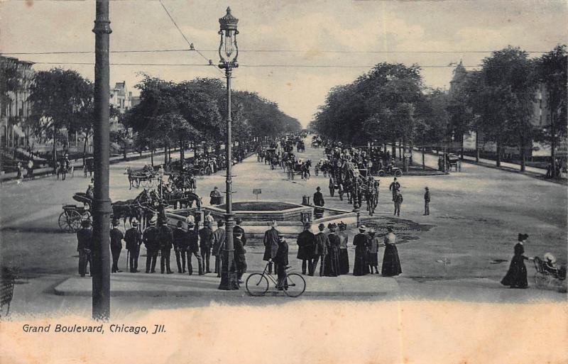 Grand Boulevard, Chicago, Illinois, Early Postcard, Unused