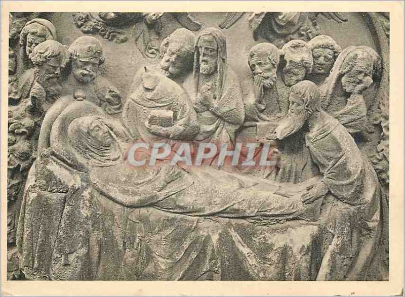 Postcard Modern Chouer (north side) detail of a low death relief of the Virgi...