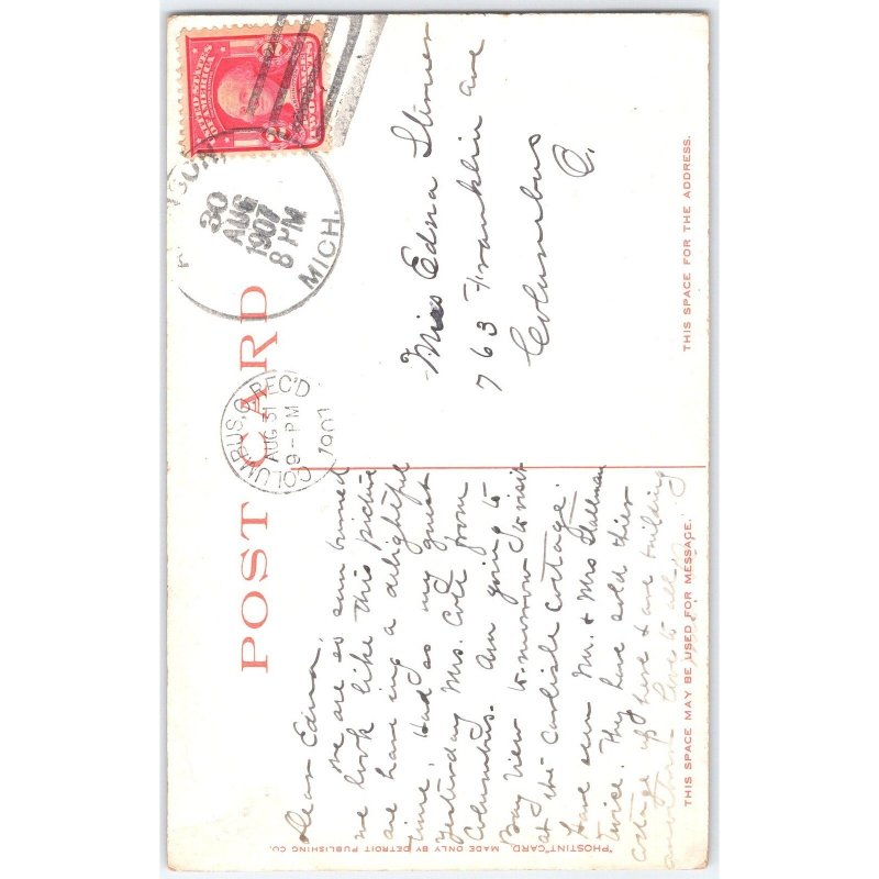 Postcard Hiawatha's Arrival Native American Canoe Scene 1907