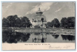 1906 Music Pavilion Forest Park Building Stairs Lake Pond St. Louis MO Postcard