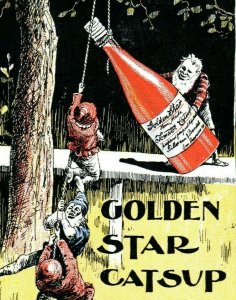Victorian Scrap Card 1880's-90's Golden Star Catsup Gnomes Elves Mushroom P185