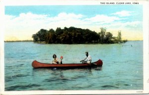 Postcard IA Clear Lake Island Canoe with Man & Two Girls - RARE - 1920s K2