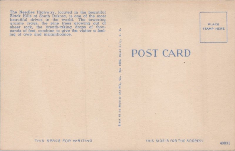 USA South Dakota Black Hills The Needles Highway Vintage Postcard C279