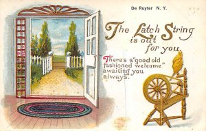 The latch string is out for you DeRuyter, NY, USA Spinning Wheel Unused 