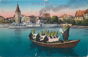 AK Germany Lindau liegt im Bodensee frogs boat music band master caricatures