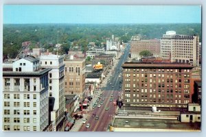 Flint Michigan Postcard Saginaw Street scene Aerial View Buildings 1960 Unposted