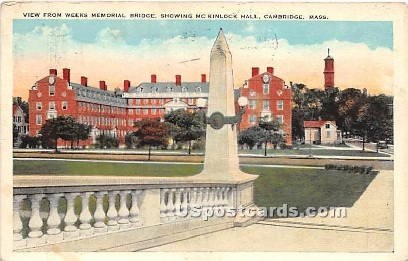 View from Weeks Memorial Bridge showing McKinlock Hall Cambridge MA 1929