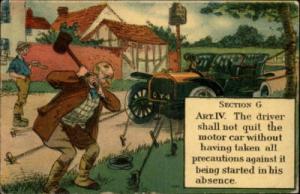 CAR COMIC Man Ties Up Old Car c1910 Postcard