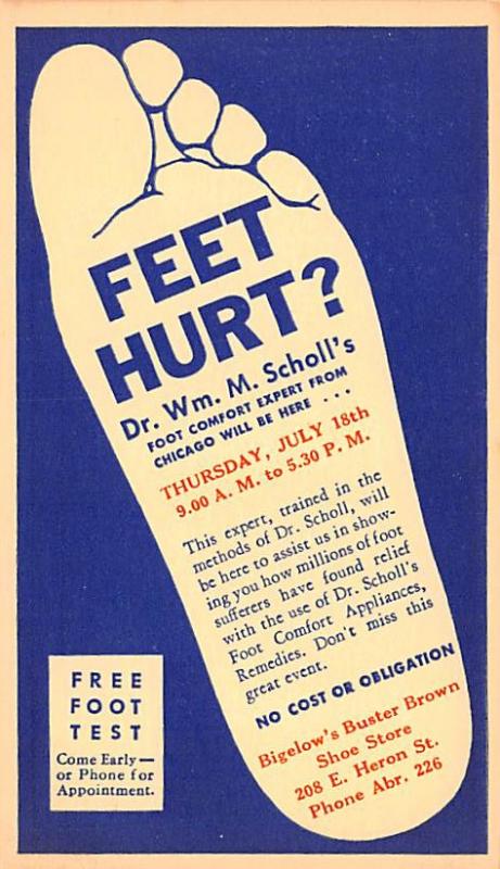 Medicine Advertising Old Vintage Antique Post Card Free Foot Test Unused