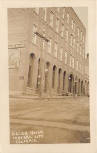 Central City Colorado~Teller House Hotel~Poster on Wall~Unpaved Street~RPPC