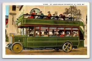 J96/ St Louis Missouri Postcard c1910 Parlor Car Service Bus Double Decker 459