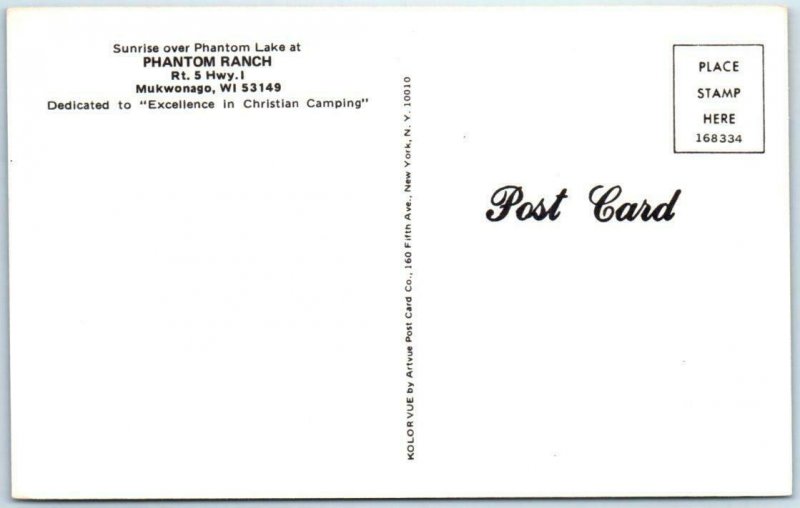 MUKWONAGO, Wisconsin WI   PHANTOM RANCH Christian Camping Sunset  Postcard