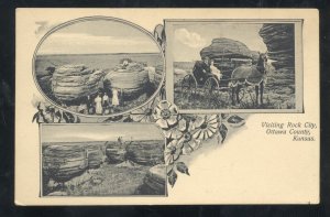 OTTAWA COUNTY KANSAS ROCK CITY HORSE & BUGGY MULTI VIEW VINTAGE POSTCARD