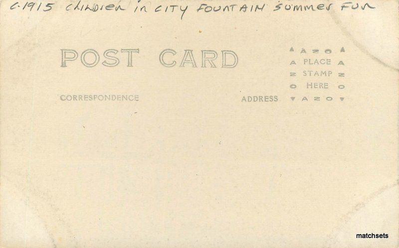 C-1915 Children in City Fountain Summer fun RPPC real photo postcard 7621