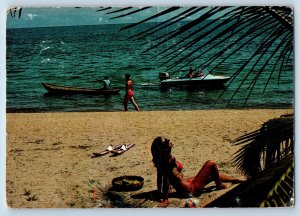 Malawi Postcard Bathing Scene Motorboat Cape Maclear Lake Malawi c1960's