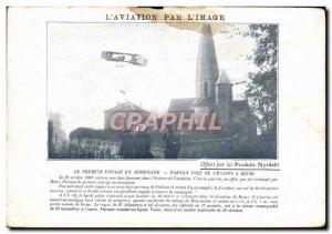 Postcard Old Jet Aviation First trip year Farman airplane flying from Chalons...